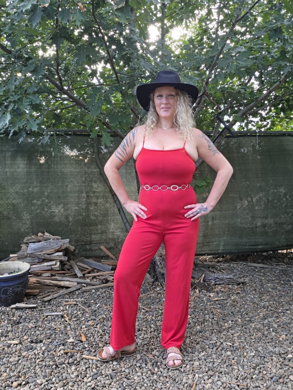 Vtg 90's Y2K Red Jumpsuit Pop Minimalist Nineties Festival Western Boho Chic